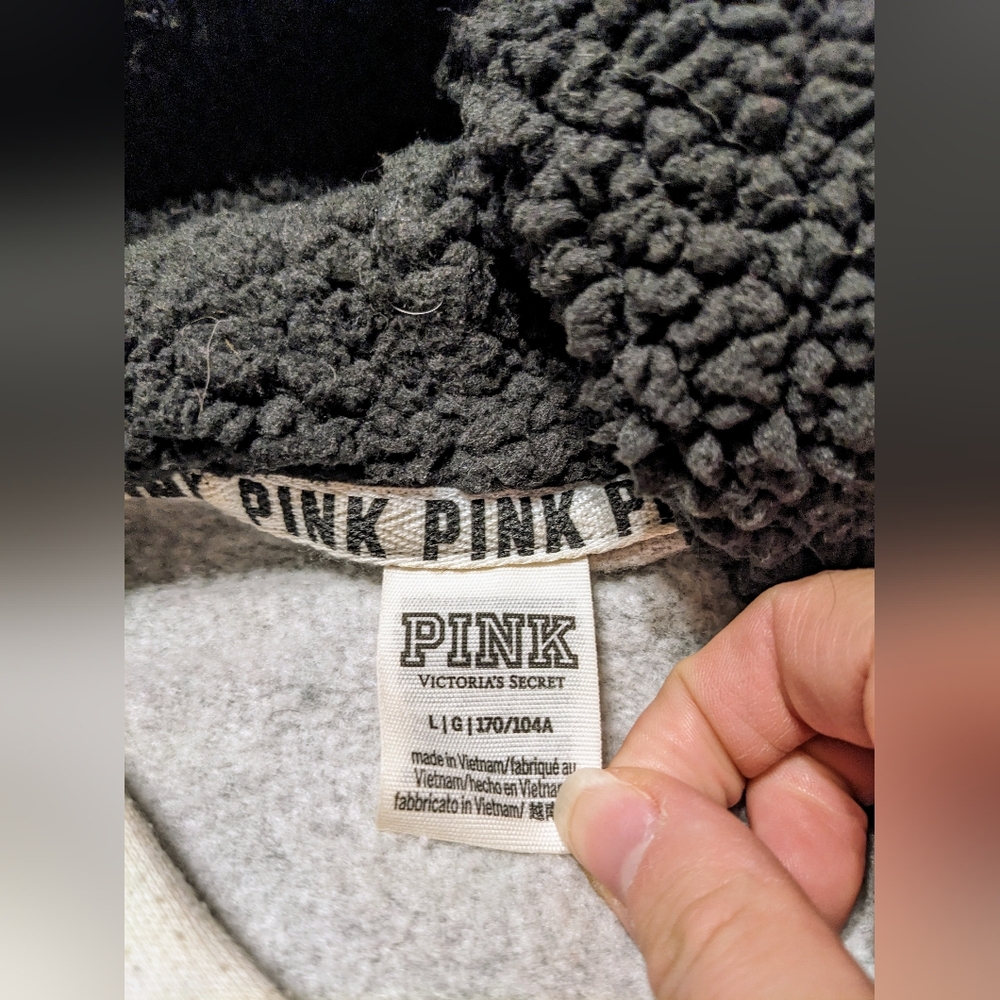 PINK Victoria's Secret Buffalo Check and Sherpa Lined Hood Hoodie Sweatshirt L - Picture 6 of 10